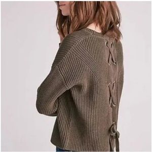 Lucky Brand | Tie Back Ribbed Knit Teal Sweater